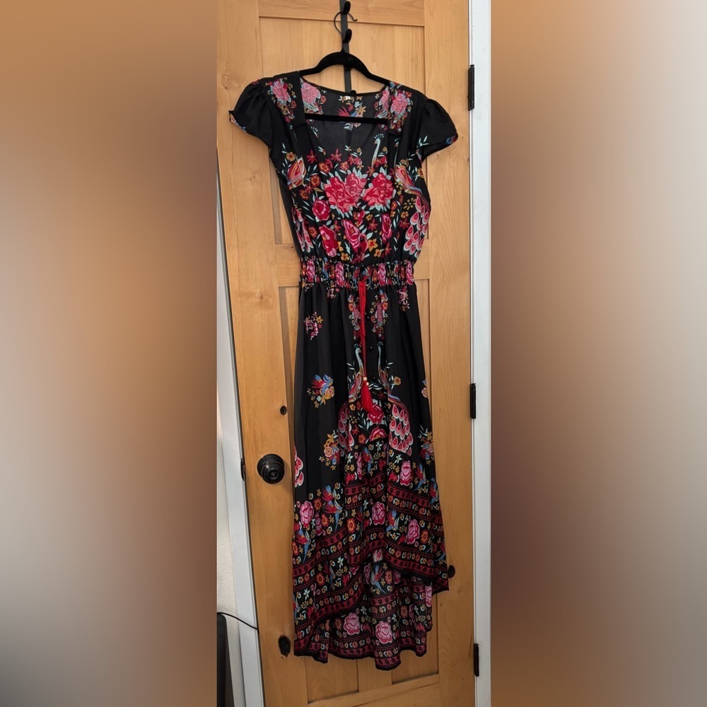 Source Unknown Black and Red Floral High Low Dress